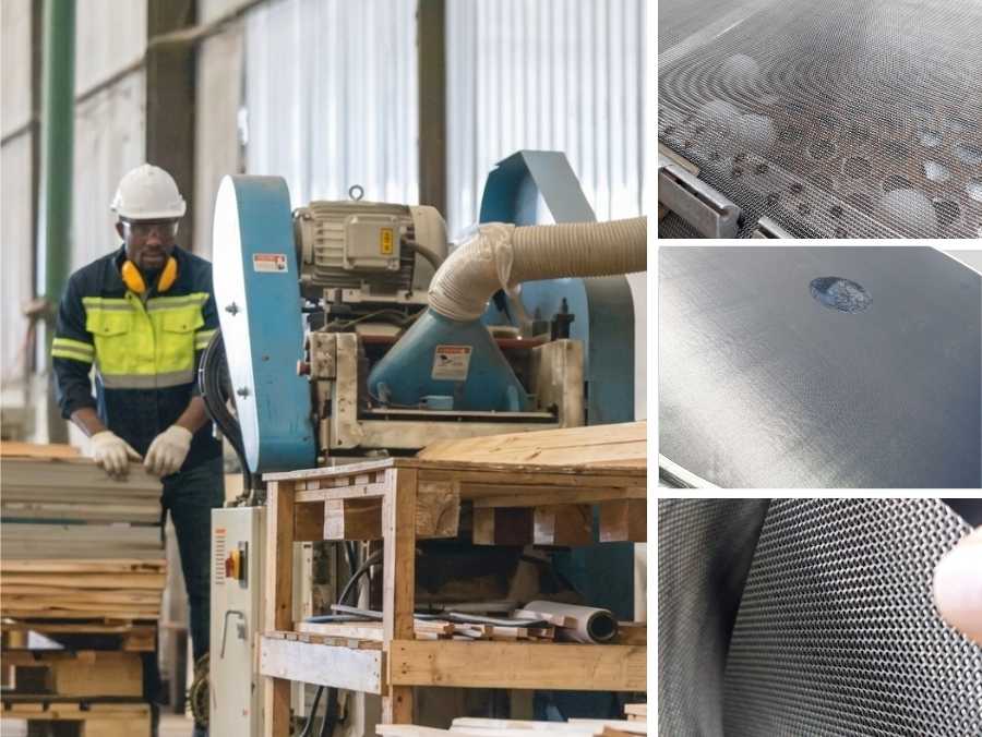 imagem de indústria da madeira e telas utilizadas na classificação de cavacos